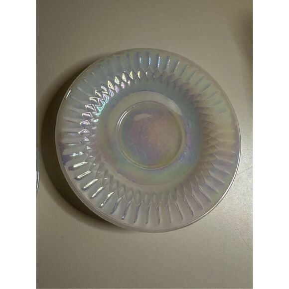 Federal Glass Luster Iridescent Opalescent Diamond Moonglow Saucer Set 5.5” - Picture 3 of 8